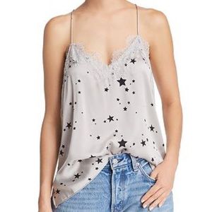 Cami NYC Lace-Trimmed Star-Print Silk Top